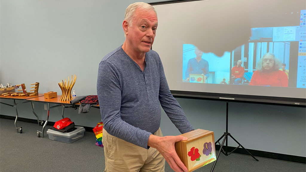 Lloyd Worthington-Levy made a box from Koa wood and inlaid Hibiscus flowers on top.
